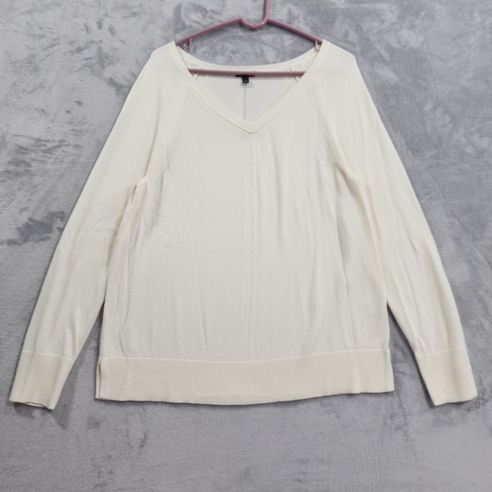 Talbots‎ Sweater Womens L Cream V-Neck Long Sleeve Lightweight Knit Pullover